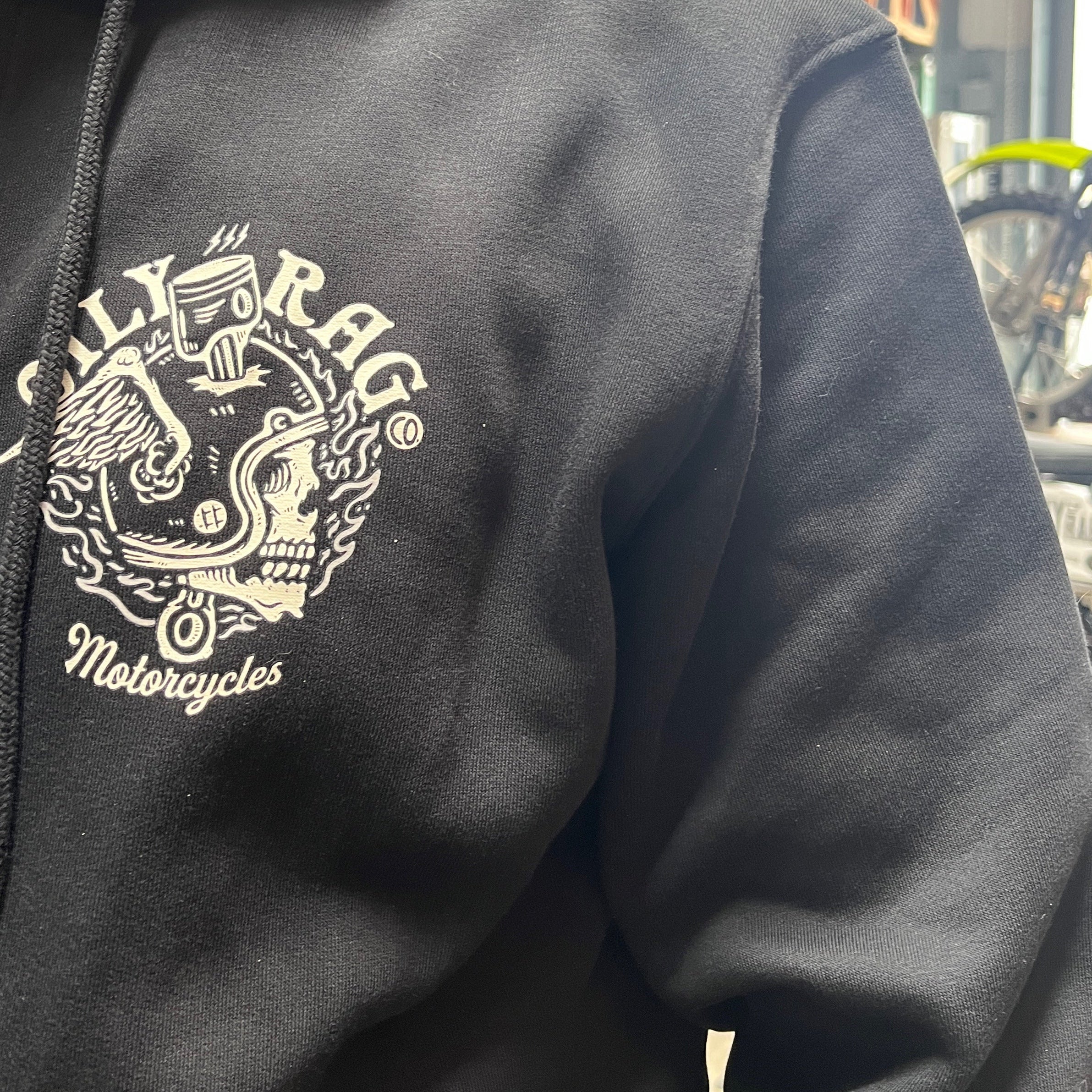 Flaming Skull Helmet Pullover Hoodie - Black