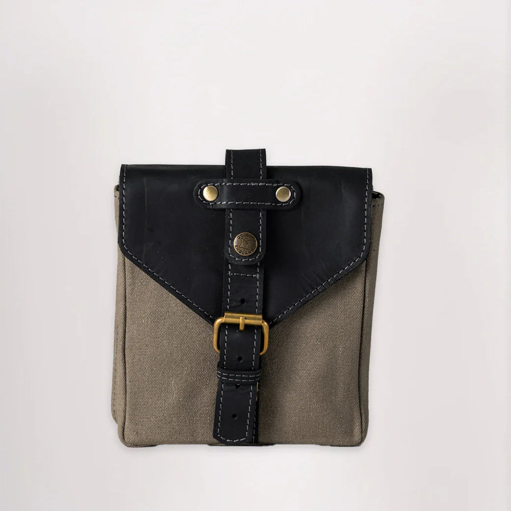 Canvas & Leather Tank Bag - Small - Slate Grey & Black