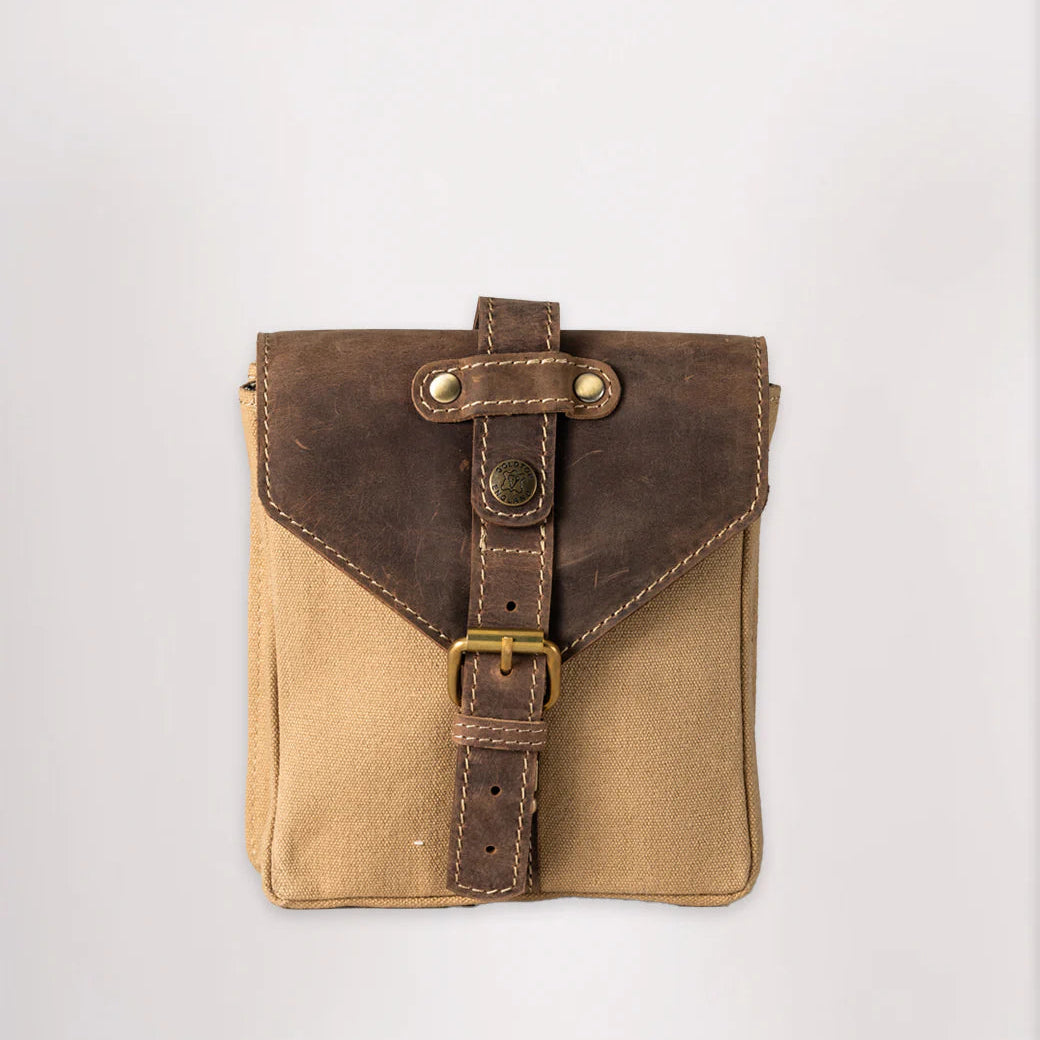 Canvas & Leather Tank Bag - Small - Sahara & Tobacco