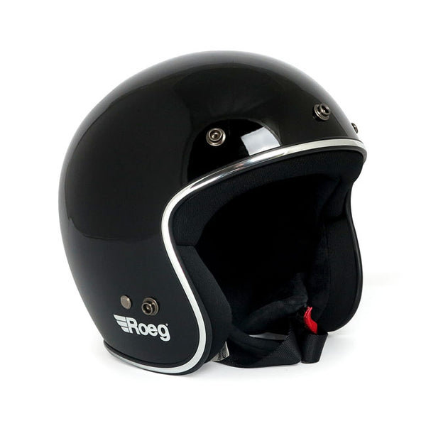 ROEG Jett open face motorcycle helmet. Gloss Black with peak.