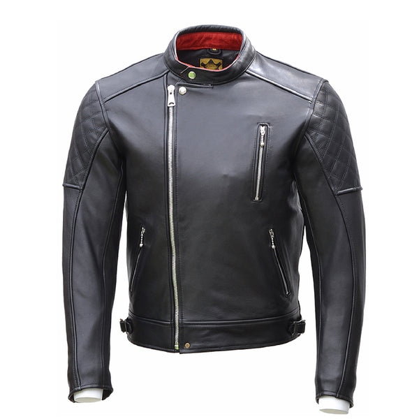 GOLDTOP BOBBER CE Armoured mens leather Jacket in Black with Knox CE Level 1 shoulder and elbow armour UK FREE POSTAGE