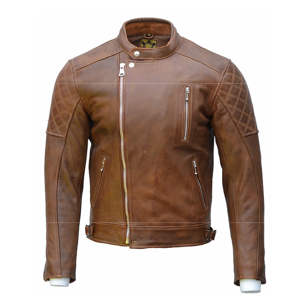 GOLDTOP BOBBER CE Armoured leather mens Jacket in Brown with Knox CE Level 1 shoulder and elbow armour UK FREE POSTAGE
