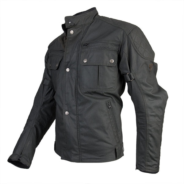 ByCity Mens Belfast Green Waxed Cotton Motorcycle Jacket