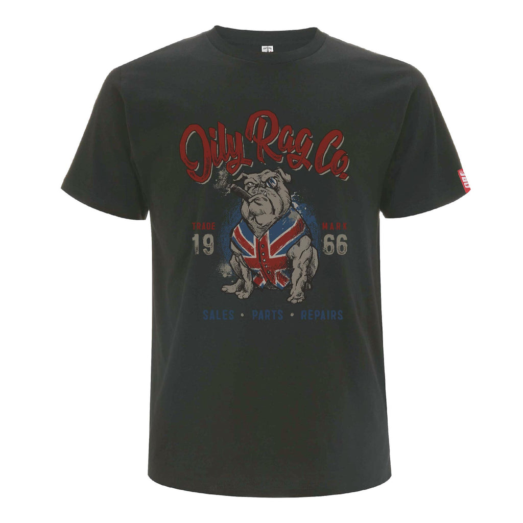 British Bulldog, dog tshirt, Union Jack T-shirt, cigar, Union jack flag, cotton, dark grey, United Kingdom tshirt