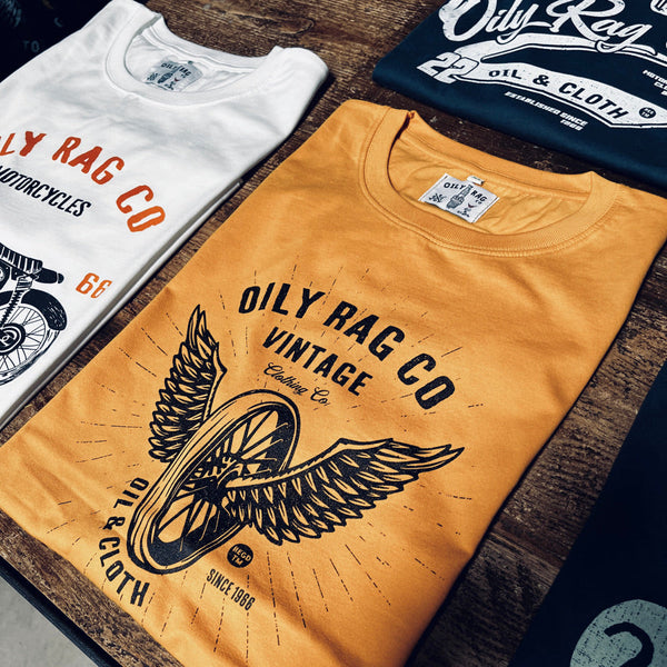 Oily Rag Co Winged Wheel T-shirt - Mustard - Urban Style collection