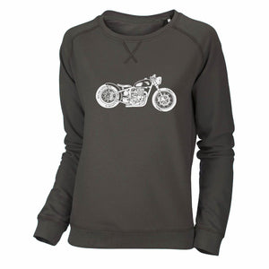 Ladies sweatshirt, biker girl, motorcycle, khaki  brown, bobber motorbike