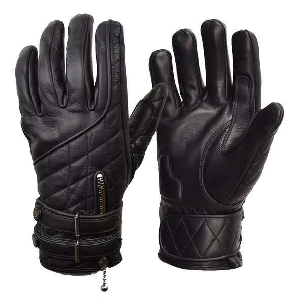 GOLDTOP Quilted Cafe Racer Gloves - Black