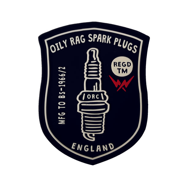 PVC badge, sew on rubber badge, spark plug, motor