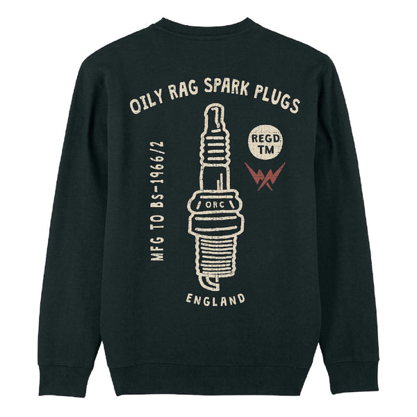 Spark Plug Crew Neck Sweatshirt - Black - Print Design Back & Front